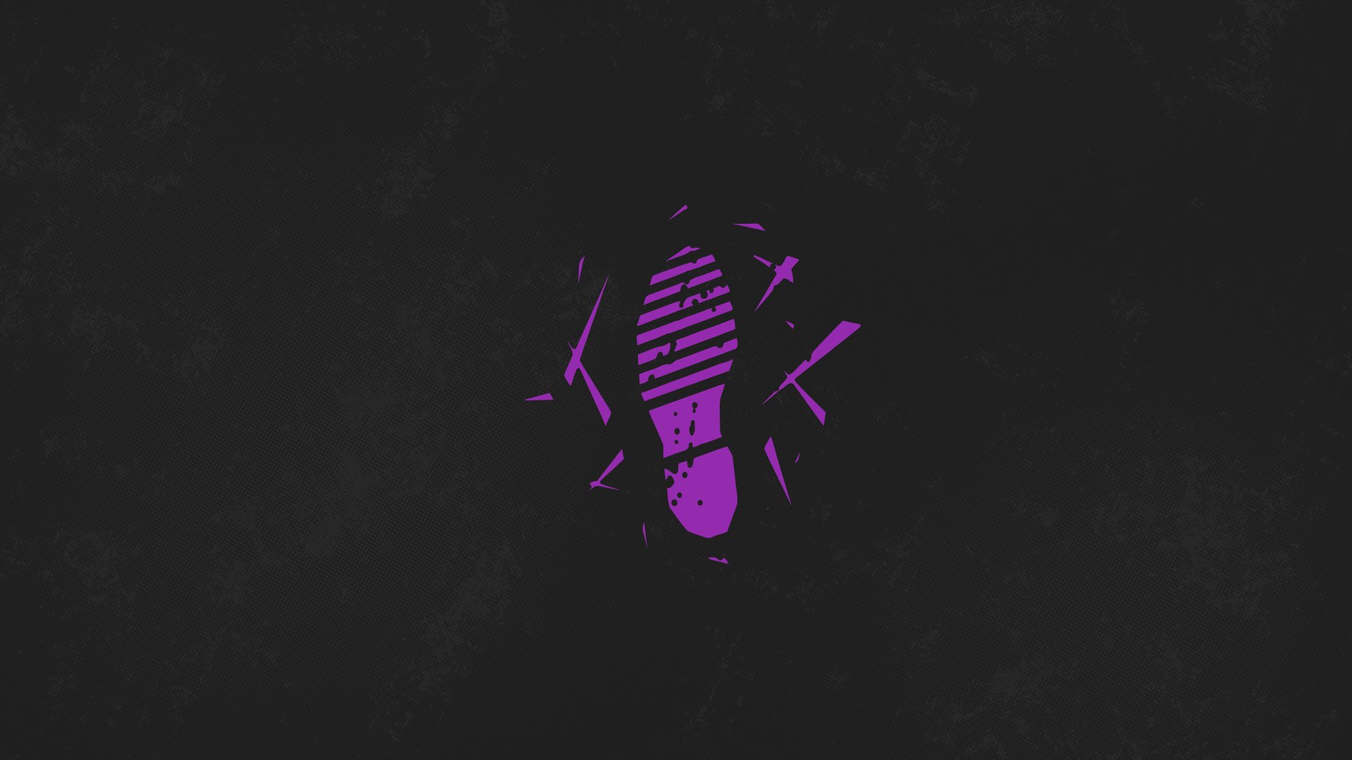 Minimalist 8K Ultra HD PC desktop wallpaper: purple Predator (Dead by Daylight) boot-print emblem on a dark textured background, Minimalist Gaming video game motif.