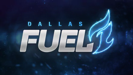 Dallas Fuel logo with a glowing blue flame on a dark background, representing the Overwatch esports team, designed as an HD PC desktop wallpaper.