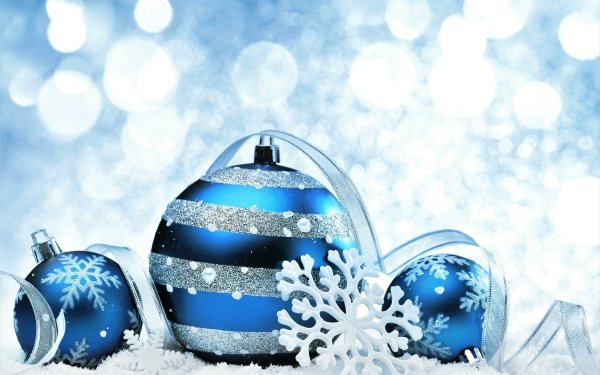 Holiday Christmas Christmas Ornaments Blue Silver Snowflake Ribbon HD Wallpaper | Background Image