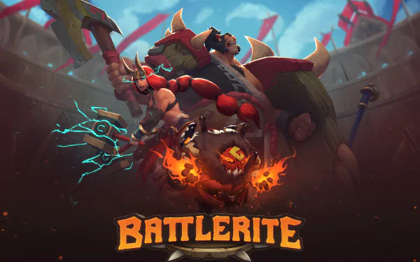 HD desktop wallpaper featuring dynamic characters from the game Battlerite in a stylized arena backdrop.