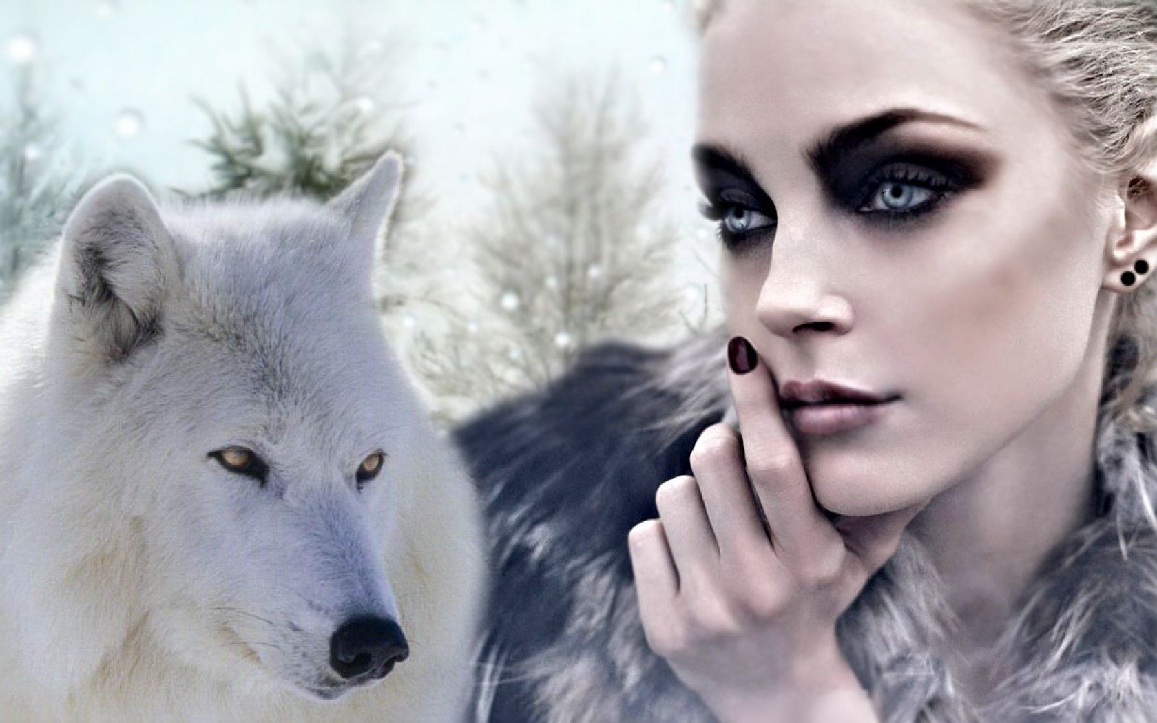 Fantasy Woman and White Wolf HD Wallpaper