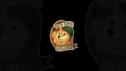 Meme Doge wearing a green helmet with banner reading Such bomb Very explode centered on a black HD PC desktop wallpaper themed for Counter-Strike: Global Offensive.