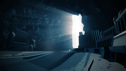 HD PC desktop wallpaper featuring a dark, atmospheric scene inspired by the video game Undertale with dramatic light streaming through an open doorway.