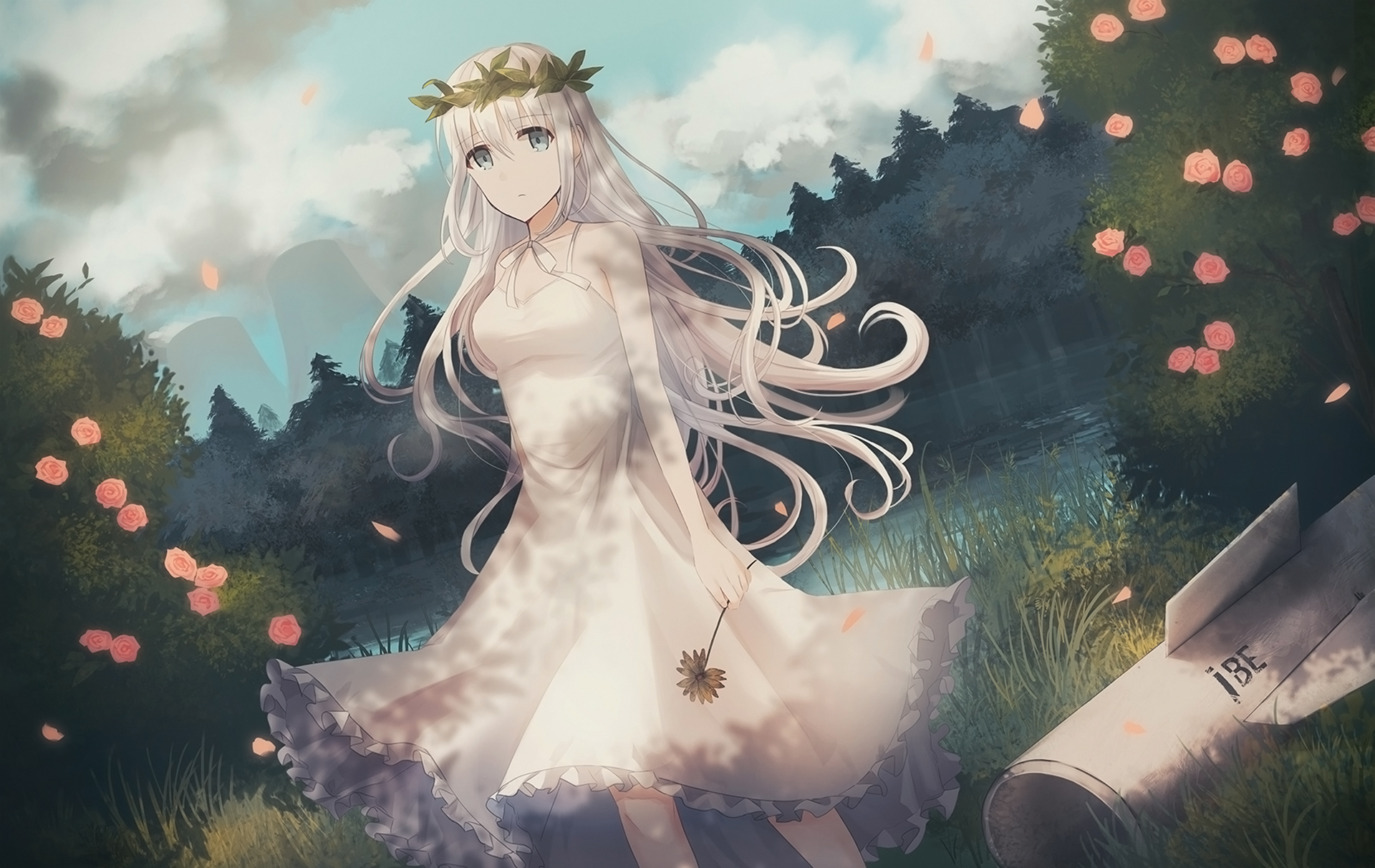 Девушка в белом платье арт