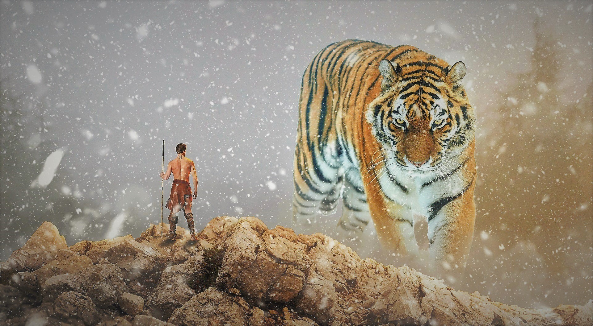 Warrior and Giant Tiger