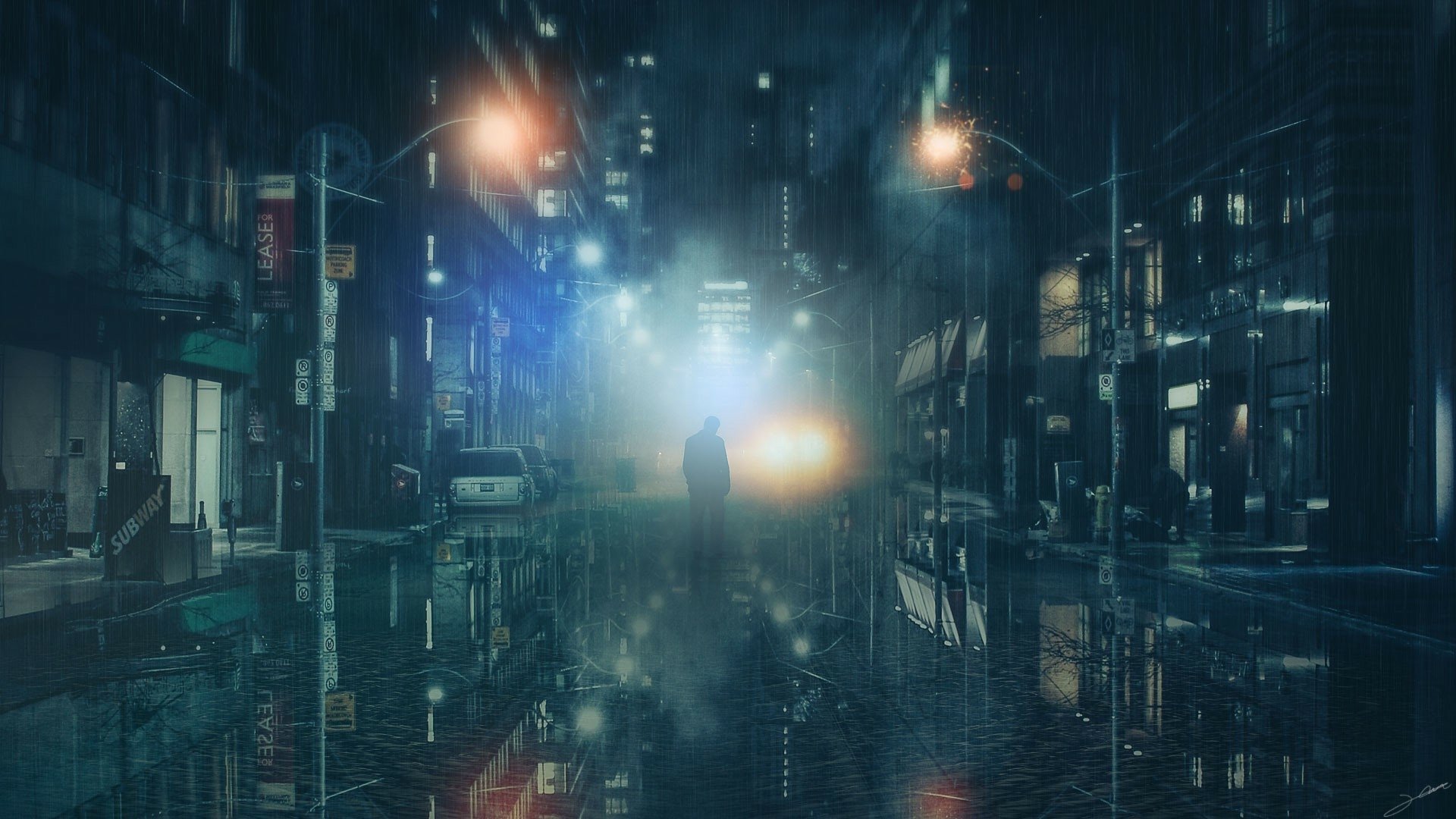 prompthunt: anime, cyberpunk, wallpaper, futuristic city, rain