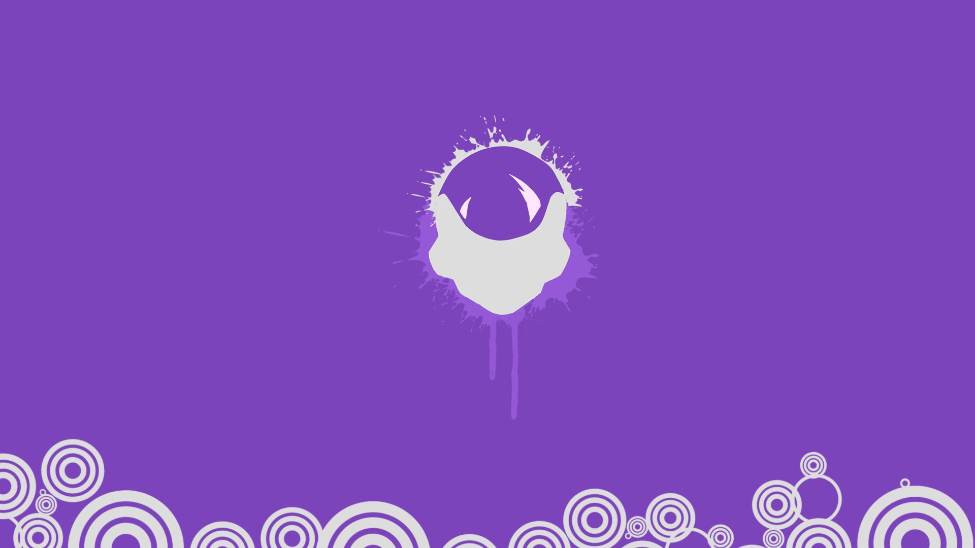Minimalist HD PC desktop wallpaper featuring a stylized purple silhouette of Frieza from Dragon Ball Z against a purple background with circular patterns.