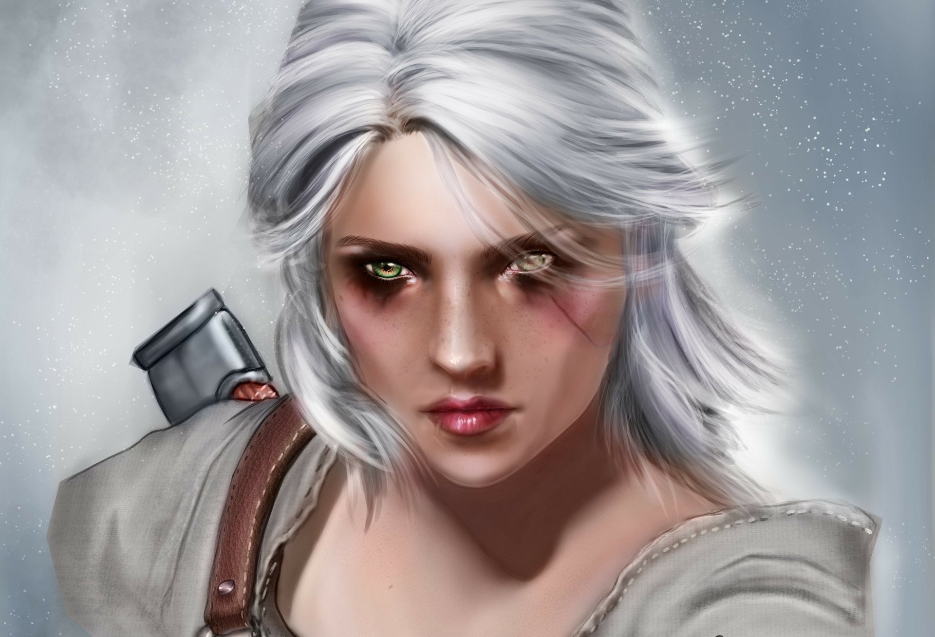 Download White Hair Face Green Eyes Woman Warrior Ciri The Witcher Video Game The Witcher