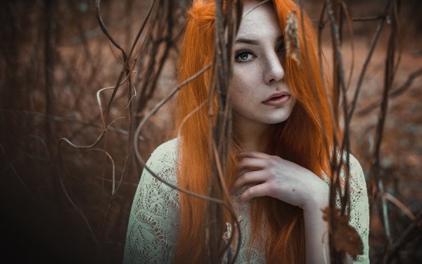 Women Model Orange Hair Brown Eyes Freckles Long Hair HD Wallpaper | Background Image