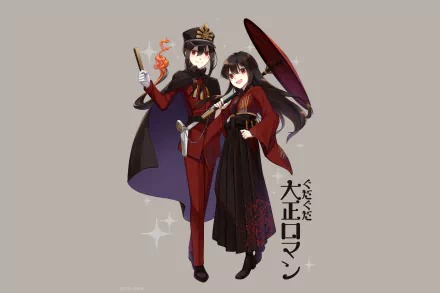 HD anime desktop wallpaper featuring Demon Archer and Oda Nobukatsu from Fate/Grand Order in stylish, traditional-inspired attire.