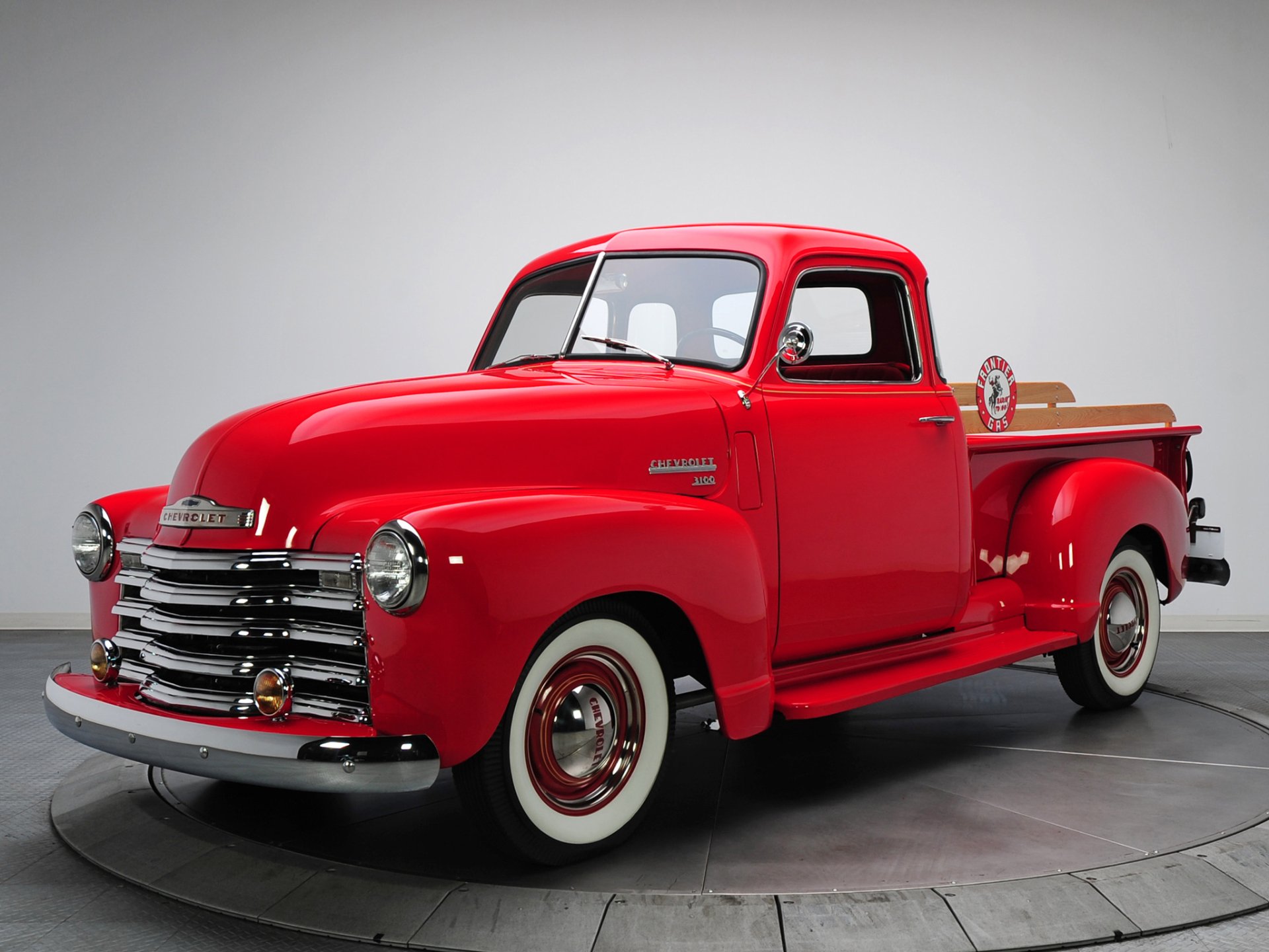 Red Chevrolet 3100 vehicle — a restored classic pickup shown in high-definition PC desktop wallpaper/background against a neutral studio backdrop.
