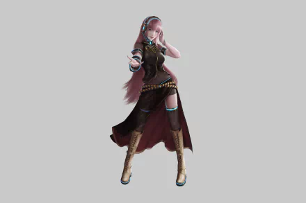 4K Ultra HD anime wallpaper featuring Vocaloid character Luka Megurine in a dynamic pose with her signature pink hair and black outfit on a plain background.