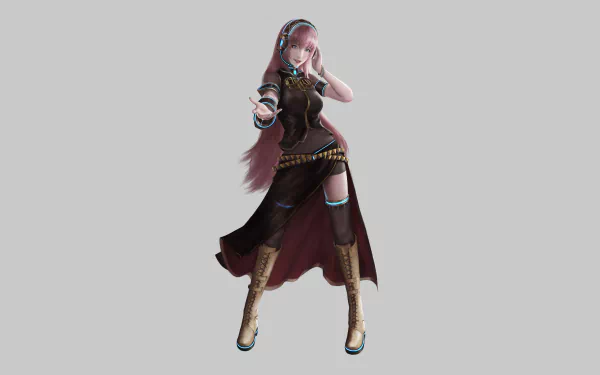 4K Ultra HD anime wallpaper featuring Vocaloid character Luka Megurine in a dynamic pose with her signature pink hair and black outfit on a plain background.