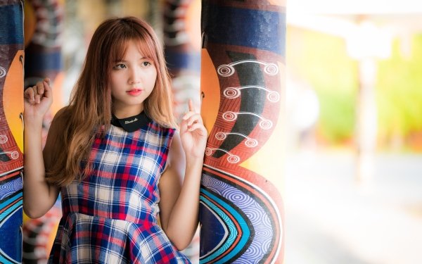 Women Asian Model Lipstick Brown Eyes Depth Of Field Dress HD Wallpaper | Background Image