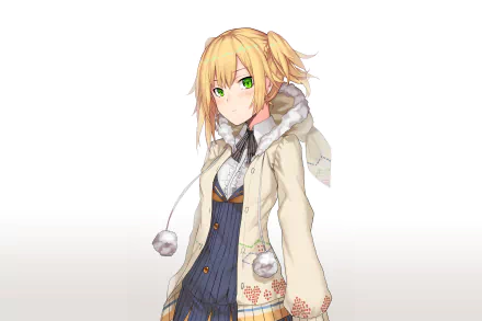 HD PC desktop wallpaper featuring Welrod MK II from the Girls Frontline video game, showcasing her in a detailed winter outfit against a clean white background.