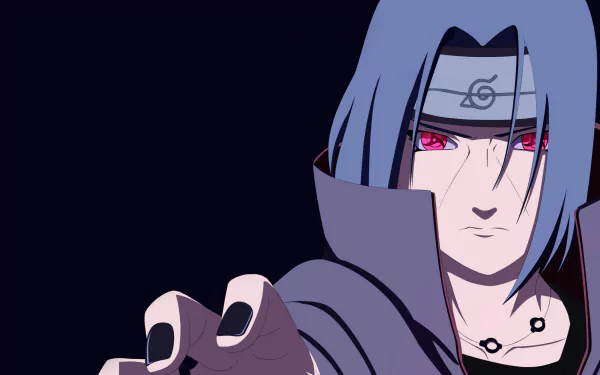 HD wallpaper featuring Itachi Uchiha from the anime Naruto, showcasing his intense gaze and striking design against a dark background.
