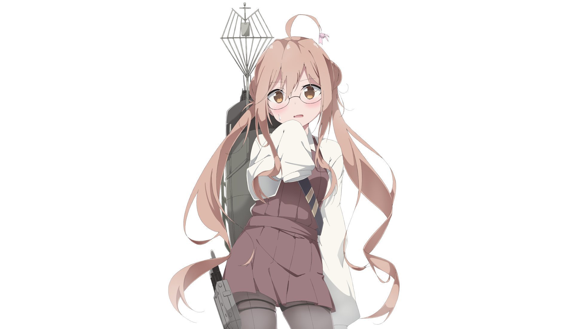 HD PC desktop wallpaper featuring Makigumo from Kantai Collection, depicted in detailed anime style with her signature long pink hair and ship equipment.