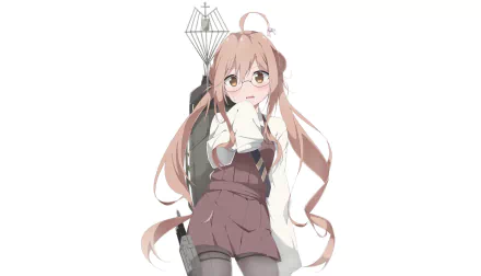 HD PC desktop wallpaper featuring Makigumo from Kantai Collection, depicted in detailed anime style with her signature long pink hair and ship equipment.