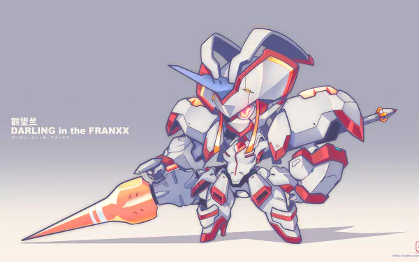 HD desktop wallpaper featuring a distinctive mecha from the anime Darling in the FranXX against a gradient background.