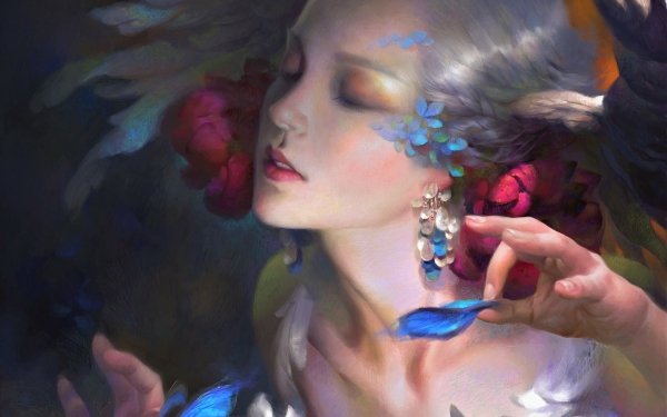 Women Artistic Painting Flower Angel Wings HD Wallpaper | Background Image