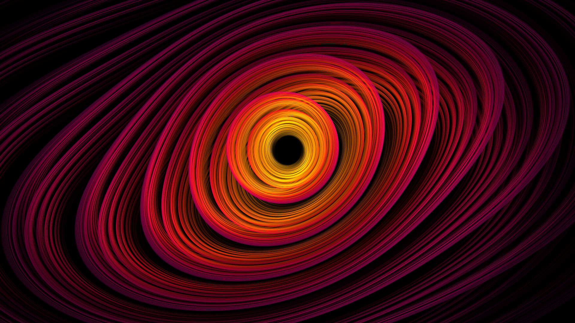 HD desktop wallpaper featuring an abstract fractal design created with Apophysis software, showcasing vibrant orange and red circular patterns against a dark background.