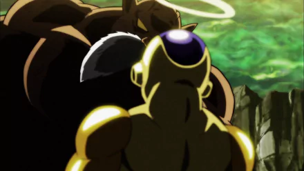 HD PC desktop wallpaper background — anime Dragon Ball Super: Toppo and Frieza face off in a shadowed, green-lit rocky battlefield.