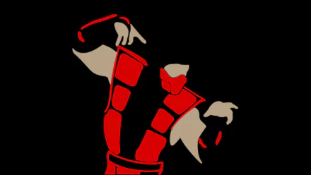 Minimalist HD PC wallpaper featuring Ermac from Mortal Kombat in a red ninja mask and armor, blending simple shapes with bold colors for a striking gaming background.