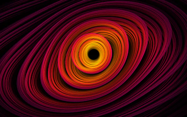 HD desktop wallpaper featuring an abstract fractal design created with Apophysis software, showcasing vibrant orange and red circular patterns against a dark background.