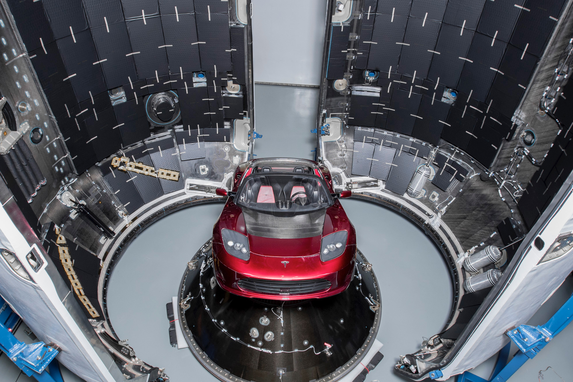 Tesla Roadster into Falcon Heavy by SpaceX