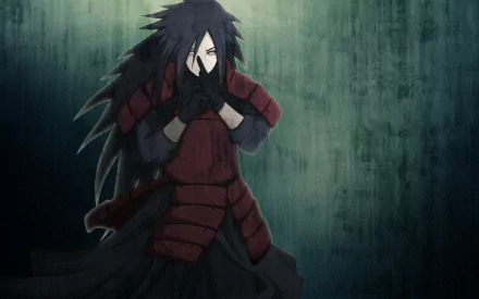 HD anime wallpaper featuring Madara Uchiha from Naruto with long black hair and Rinnegan eyes, dressed in ninja armor, representing the Uchiha Clan.