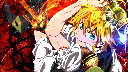 Anime HD desktop wallpaper featuring Meliodas from The Seven Deadly Sins, showcasing him in action with vibrant colors and dynamic effects.