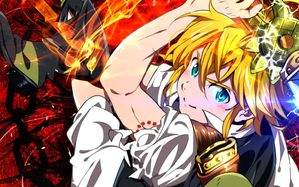 Anime HD desktop wallpaper featuring Meliodas from The Seven Deadly Sins, showcasing him in action with vibrant colors and dynamic effects.