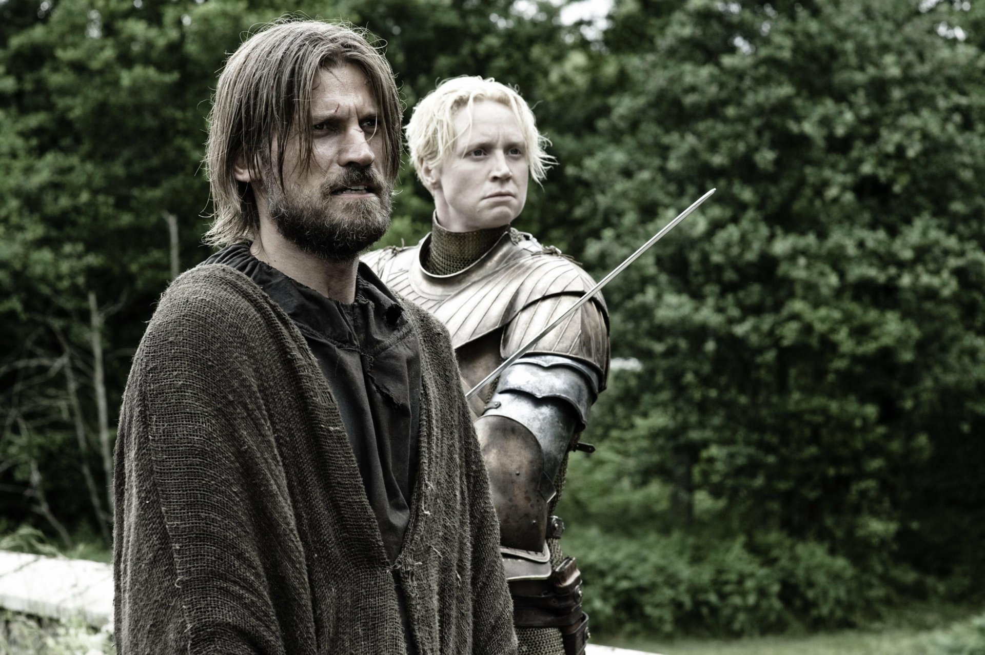 Download Gwendoline Christie Nikolaj Coster-Waldau Brienne Of Tarth Jaime Lannister TV Show Game Of Thrones HD Wallpaper