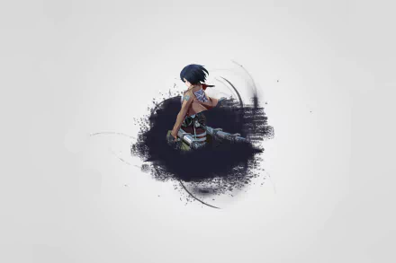 HD PC desktop wallpaper featuring Mikasa Ackerman from the anime Attack on Titan, showcasing her poised with swords against a minimalist background.