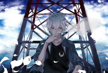 red eyes necklace coat smoke cigarette white hair Anime Original HD Desktop Wallpaper | Background Image