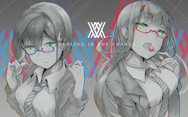 Anime Darling in the FranXX Zero Two Ichigo Short Hair Long Hair Horns Lollipop Glasses School Uniform HD Wallpaper | Background Image