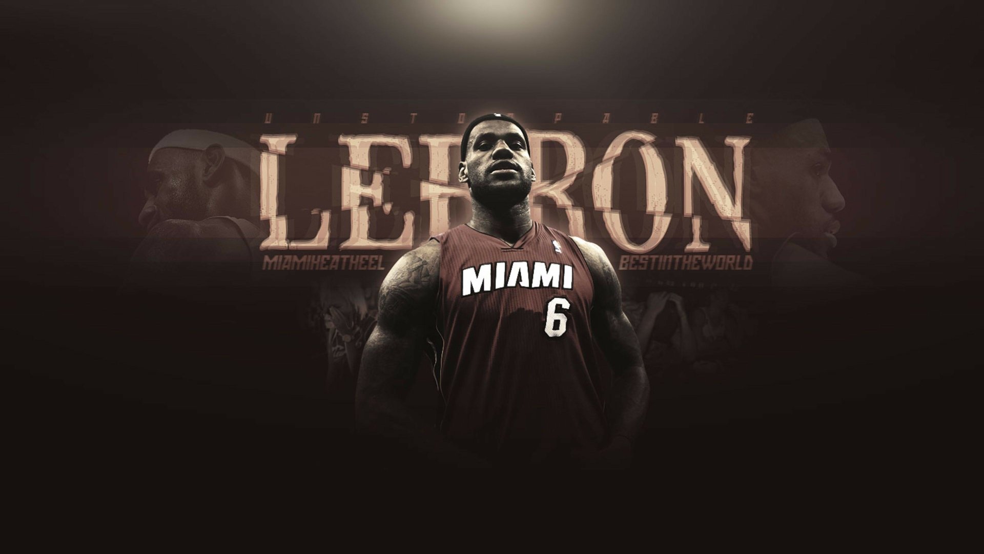 4K Ultra HD PC wallpaper of an NBA athlete in a Miami Heat No. 6 jersey posed heroically on a dark, basketball-themed background with bold typographic accents.