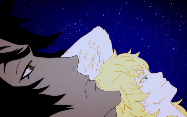 Ryô Asuka and Akira Fudo from Devilman: Crybaby lying side by side under a starry night sky. This HD anime wallpaper captures the characters in a serene moment.