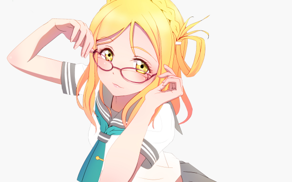 Anime Love Live! Sunshine!! Love Live! Mari Ohara Short Hair Blonde Glasses Blush School Uniform Smile Yellow Eyes Braid HD Wallpaper | Background Image