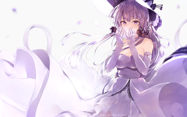 An HD anime wallpaper featuring Illustrious from Azur Lane. The character is depicted in a flowing gown with a serene, ethereal background.