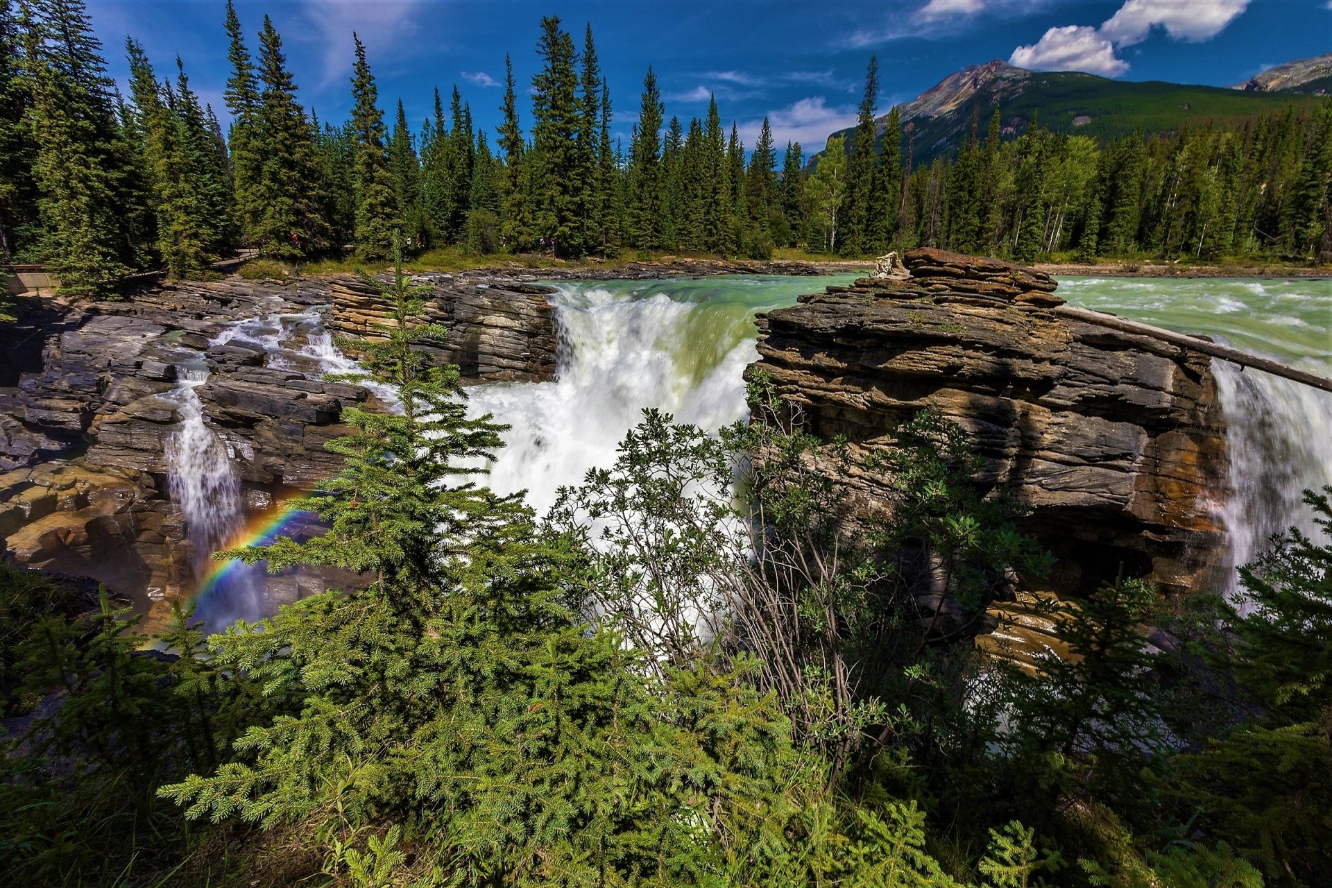 Download Canada Alberta Forest Mountain Rainbow Nature Waterfall HD ...