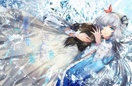 HD PC desktop wallpaper featuring Anastasia from Fate/Grand Order in an anime style with icy blue and white shattered glass effects.