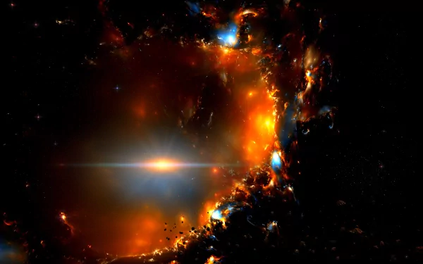 A stunning HD desktop wallpaper of a sci-fi space scene featuring a dramatic explosion with vibrant colors and cosmic elements.
