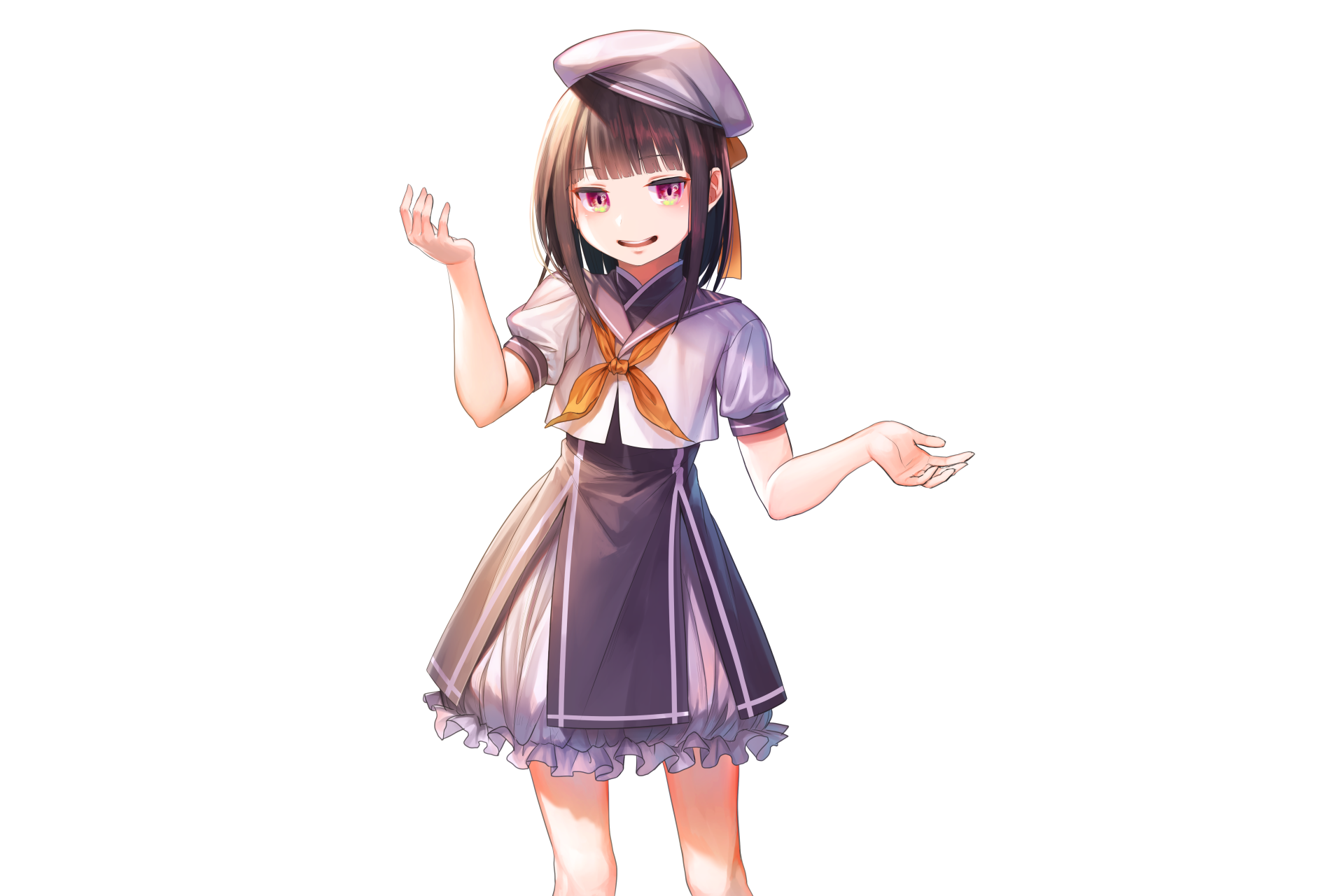 Download School Uniform Brown Hair Pink Eyes Hat Anime Original 4k Ultra HD Wallpaper by 時鳥