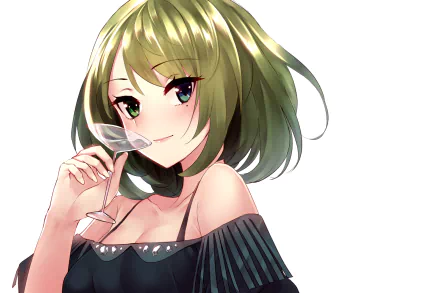 face glass short hair green hair heterochromia blue eyes green eyes Kaede Takagaki Anime The iDOLM@STER Cinderella Girls HD Desktop Wallpaper | Background Image