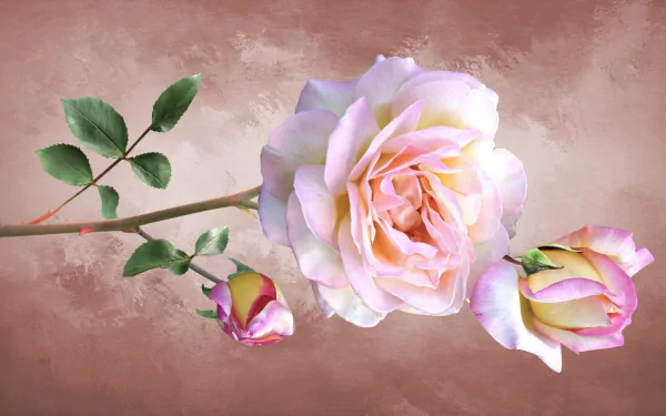 HD desktop wallpaper featuring a delicate pink rose with buds set against a soft, muted background, capturing the beauty of nature and floral elegance.