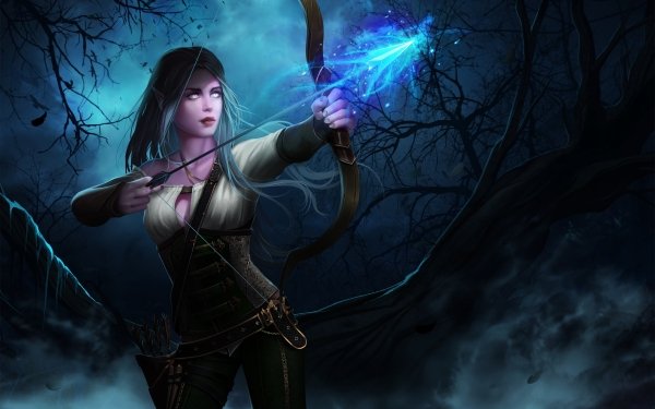 Video Game World Of Warcraft Warcraft Bow Elf Arrow Night Archer Blue Hair Long Hair HD Wallpaper | Background Image