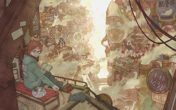 Anime Original City Smoke HD Wallpaper | Background Image