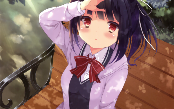 Anime Original Short Hair Black Hair Brown Eyes bow Carnation Bag Blush HD Wallpaper | Background Image