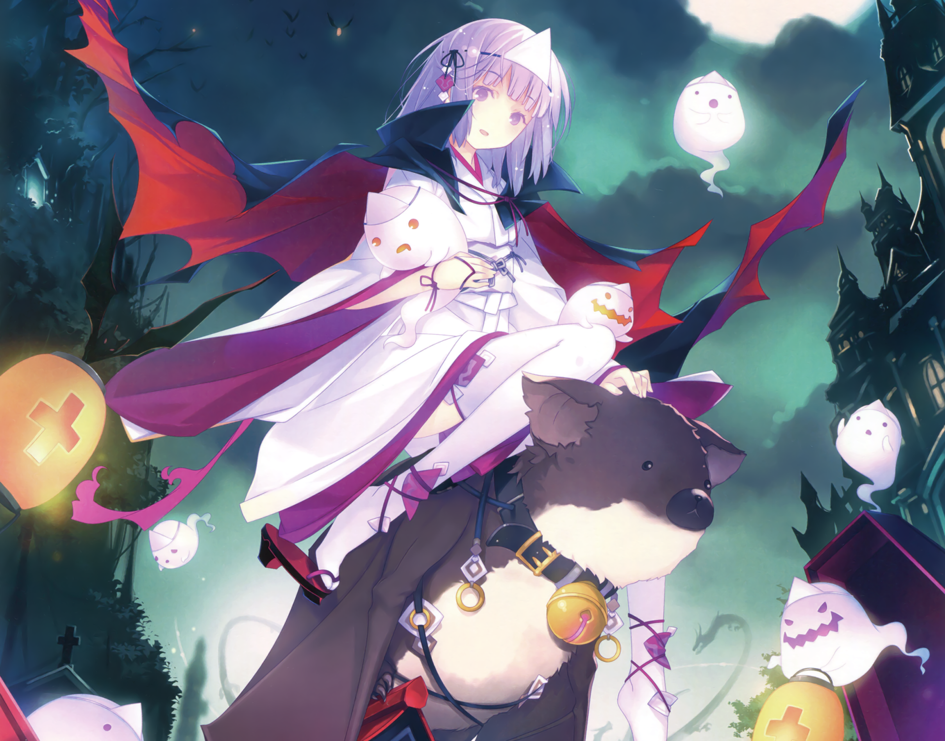 Download Purple Eyes Ghost Bell Bat Grey Hair Short Hair Anime Original HD Wallpaper by LLO